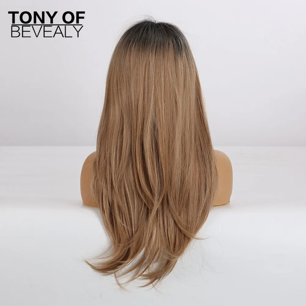 Длинные Синтетические волнистые волосы Омбре светильник коричневые средней