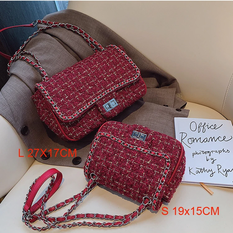 Wool Red Женская сумка, новинка, корейская модная повседневная клетчатая сумка на плечо с цепочкой, сумка через плечо, известный классический бренд, дизайнерская сумка через плечо - Цвет: Wool Red
