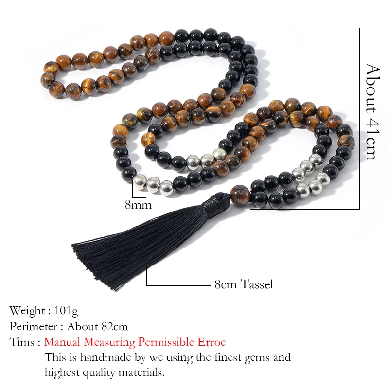 Ожерелье YUOKIAA из натурального тигрового глаза с бусинами черного оникса