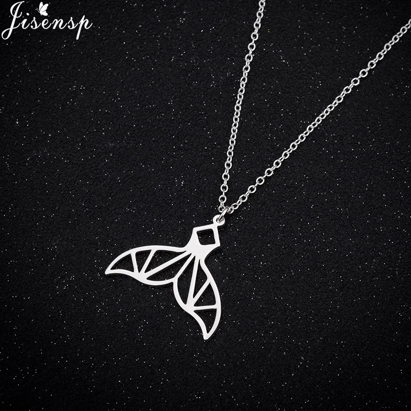 

Jisensp Vintage Origami Stainless Steel Mermaid Tail Pendant Necklace for Women Girls Delicate Birthday Party Jewelry Gift