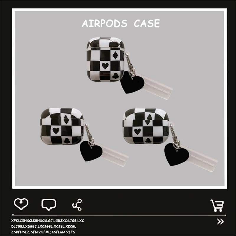 

Cute Love Heart Pendant Poker Case For AirPods 3 2 1 Pro Bluetooth-Compatible Earphone Case Shockproof Soft Silicone Cover Funda