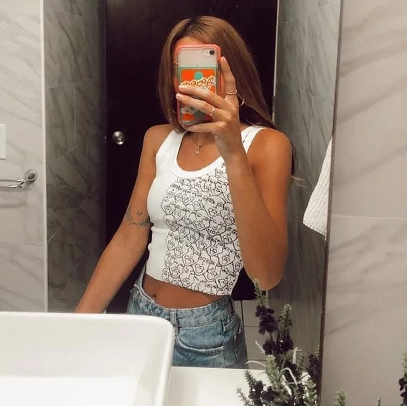 

2021 Summer Ribbed Tank Tops Sexy Crop Vest Fashion Harajuku Korean Female Knitted White Blue Summer Y2K Tops Women Slim Fit