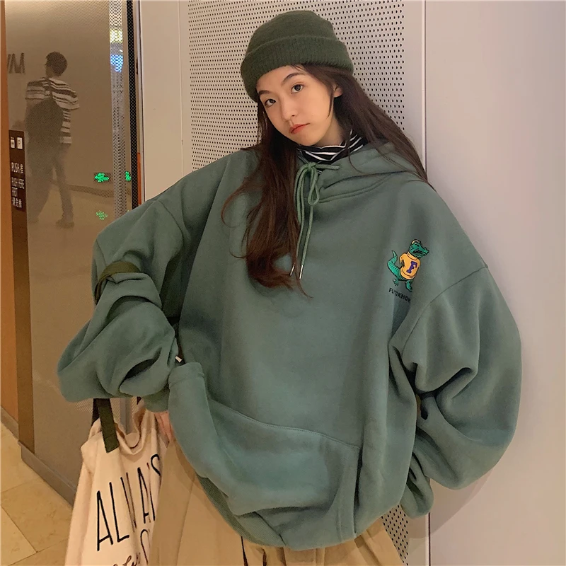 

Hoodies Women Oversized Korean Style High Quality Thicker Velvet Printed Hooded Casual Students Harajuku Womens Sweatshirts Chic