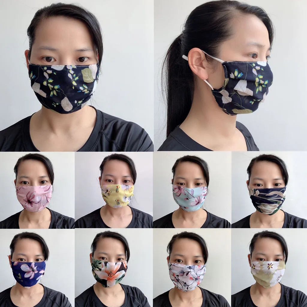 

3pc Women Sun Dustproof Chiffon Prints Face Mask Washable And Reusable mascarilla de tela lavable masque en tissu lavable A50