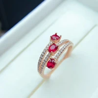 meibapj natural new burning pigeon blood red ruby gemstone 3 stones ring for women real 925 sterling silver fine wedding jewelry