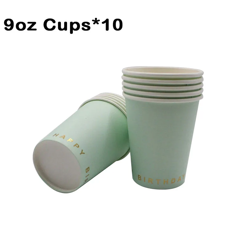 Cups 9oz 10pcs 10 шт., зеленые украшения для тематических вечеринок, тарелки, чашки, посуда для детского душа, праздничные украшения для дня рождения, детские принадлежности для вечеринок - Цвет: Cups 9oz 10pcs