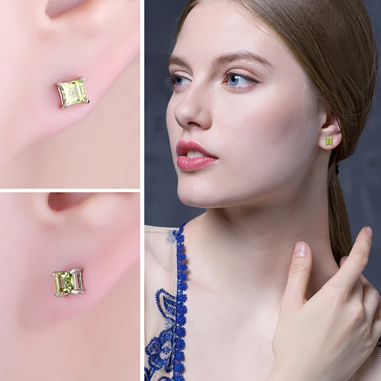 Jewelrypalace квадратный 0.7ct Природный Перидот 925 Серебряный Серьги-гвоздики Красивые ювелирные изделия для модные женские туфли себе ювелирные изделия