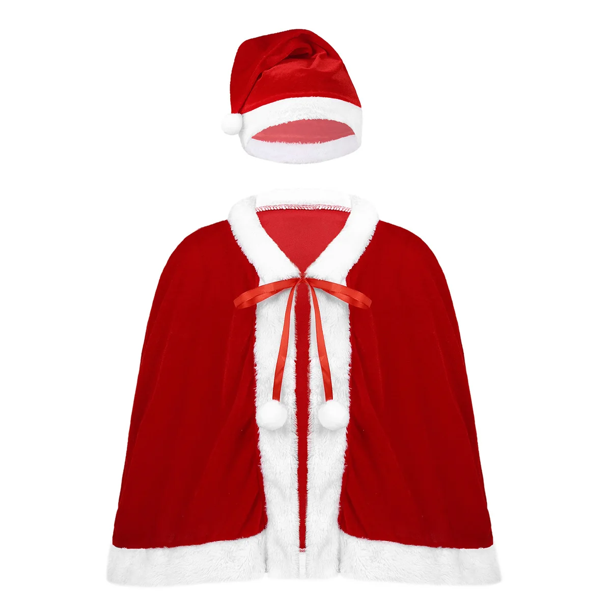 

Женский Рождественский халат Санта-Клауса, бархатный меховой воротник, красная накидка с капюшоном, Рождественская шапка, красный бархатны...