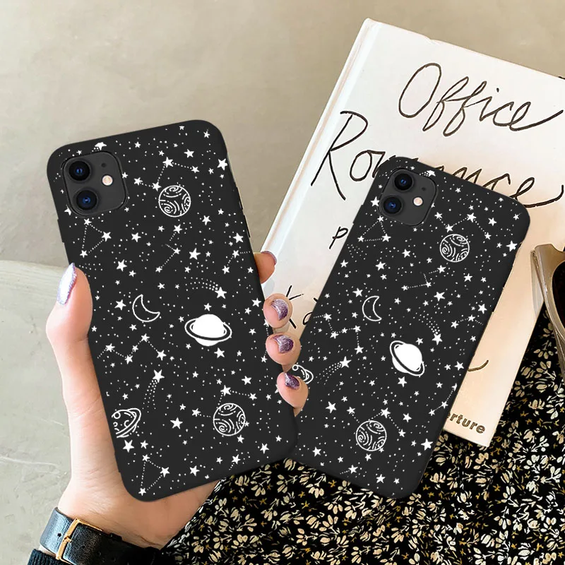 Simple Space Planet Stars Moon Spaceship Phone Case For iPhone 11 12 13 Pro Max XR X XS Max 6s 7 8 Plus SE2020 mini Soft Cover