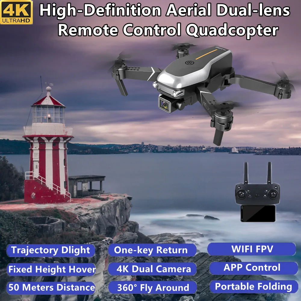 

WIFI FPV Fixed Height Hover Folding Remote Control Drone 4K Dual Camera 150M Trajectory Flight One-key Return RC Quadcopter Toys