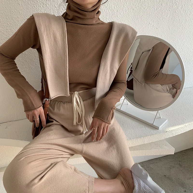 Женский вязаный свитер GLAUKE однотонный топ с высоким воротом Осень-зима 2020 новый