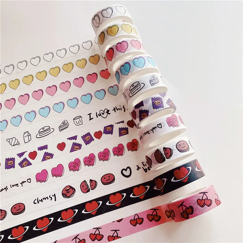 

Ins Color Heart Shaped Cake Washi Tape 5m Cards Note Paper Sealing Decorative Sticker Simple Style Masking Tape School Supplies