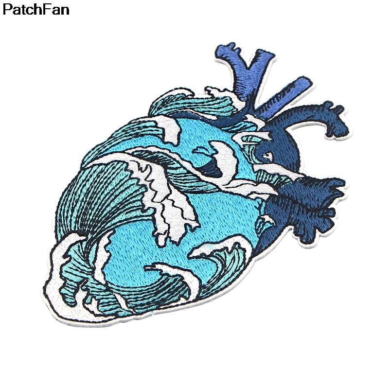 Patchfan сердце форма орган большая волна Kanagawa аппликация нашивки наклейки Швейные