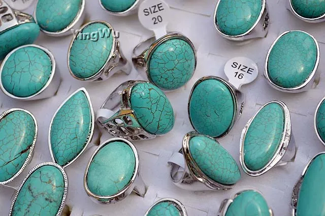 

Yingwu 20PCS/Set Vintage Bohemia Silver Blue Turquoises Knuckle Rings Set For Women Midi Rings