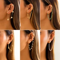 ingesight z 1 pc long tassel imitation pearl dangle drop earrings women beads sequins lock key pendant piercing earrings jewelry