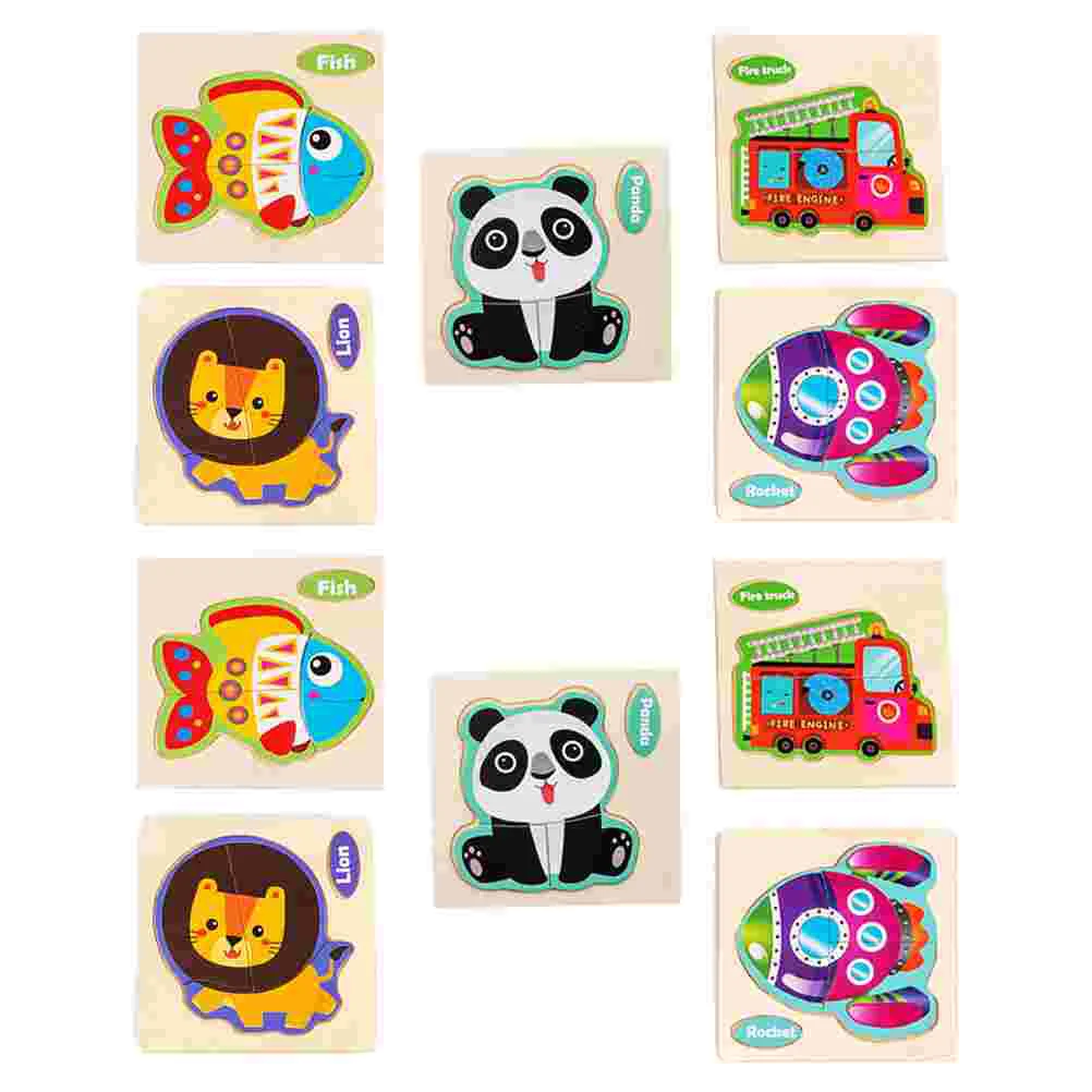

10PCS Wooden Cartoon Jigsaw Puzzle Toddler Animals Cognition Puzzle
