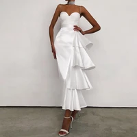 elegant white tiered ruffles stain mermaid party dresses for women 2021 strapless ankle length dressing gowns robe jupe