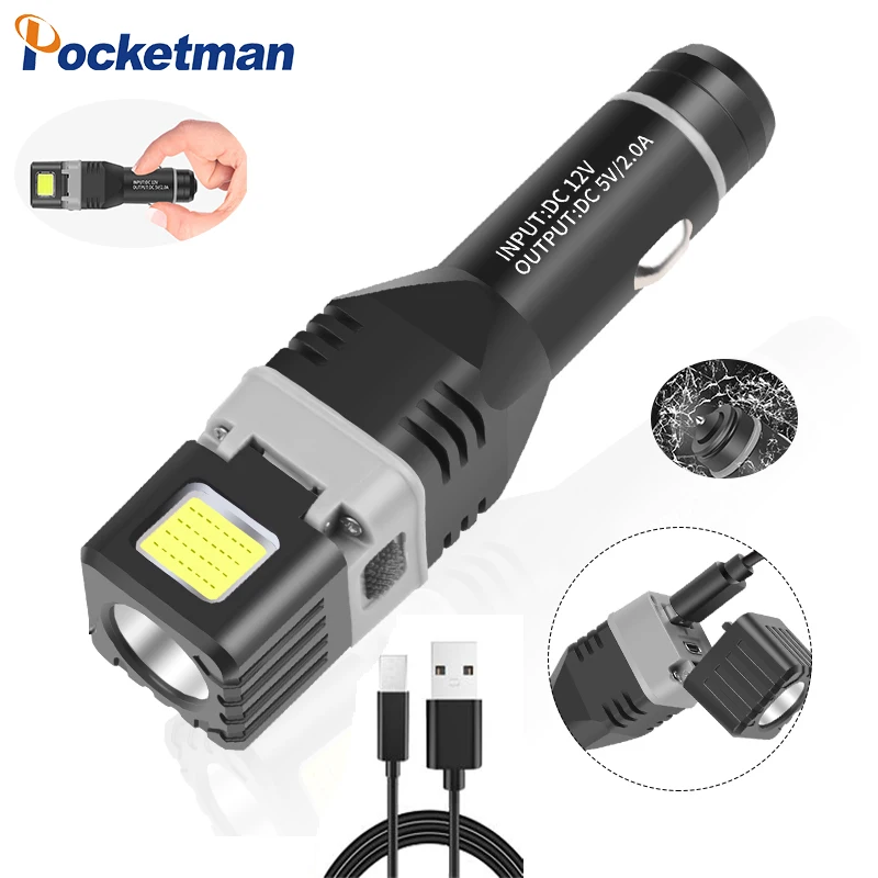 

High Quality Spotlight Flashlight Waterproof Powerful USB Rechargeable Flashlamp XPG+COB Long Range Torch With Built-in Battery