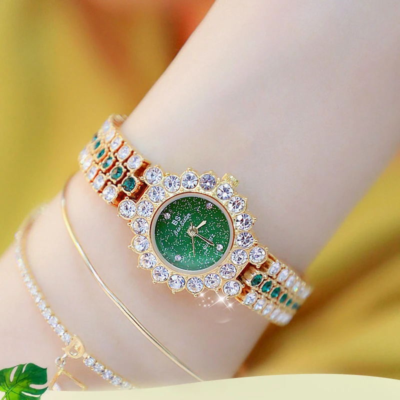 

Новые BS Хрустальный алмаз часы женские наручные с браслетом женские кварцевые часы из розового золота со стразами женские модные маленькие...