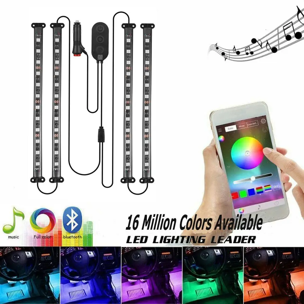 4 шт. RGB 48LED полоски интерьер автомобиля стопы атмосферу светильник Bluetooth с помощью