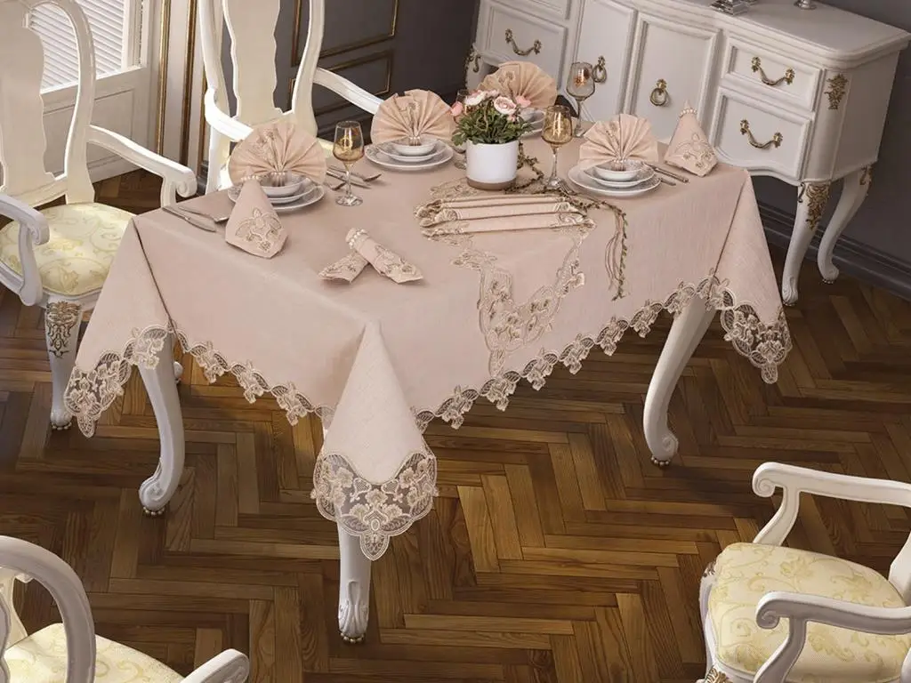 

26 piece Linen Carnation Table Cover Set Cappucino