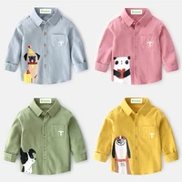 2020 spring cotton long sleeved shirts for boys with cartoon yellow blue pink green boys shirts