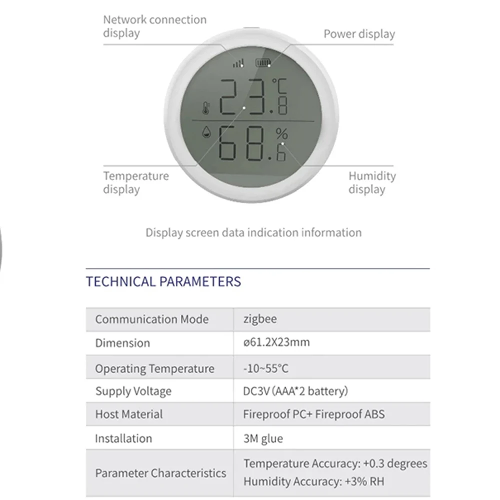 

Smart Home Temperature And Humidity Sensor With LED Screen Works With Home Assistant