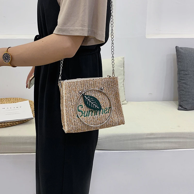

Summer Women 2021 New Women's Shoulder Bag Fashion Straw Woven Female Crossbody Bags Square Embroidery Designer Shopper Handbag