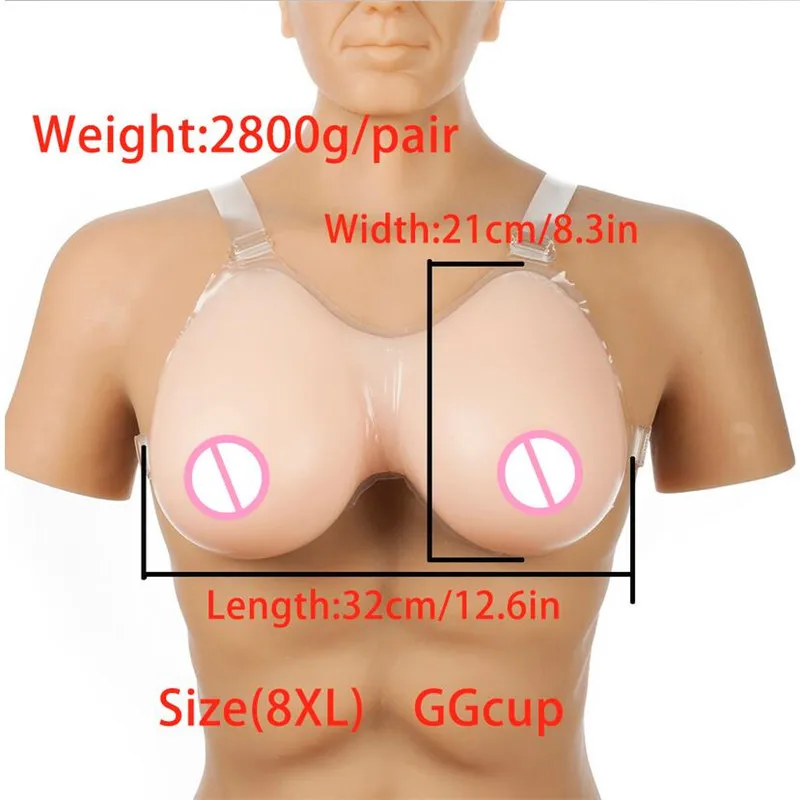 2020 Silicone Breast Forms With Shoulder Straps 2800g Huge Artificial For Drag Queen Transvestite Crossdresser Boobs Enhancer