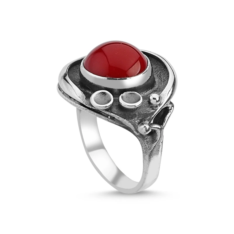 

Silverlina Silver Coral Stone Handwork Ring