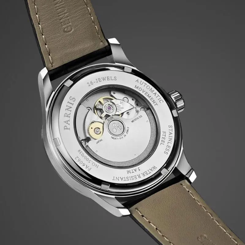 Парнис 43 мм Для мужчин роскошный лучший бренд класса люкс автоматические часы