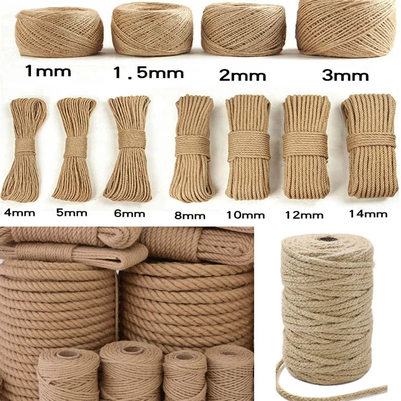 

1-10mm Natural Jute Twine Vintage Jute Rope Cord String Twine Burlap For DIY Crafts Gift Wrapping Gardening Wedding Decor 2-100M