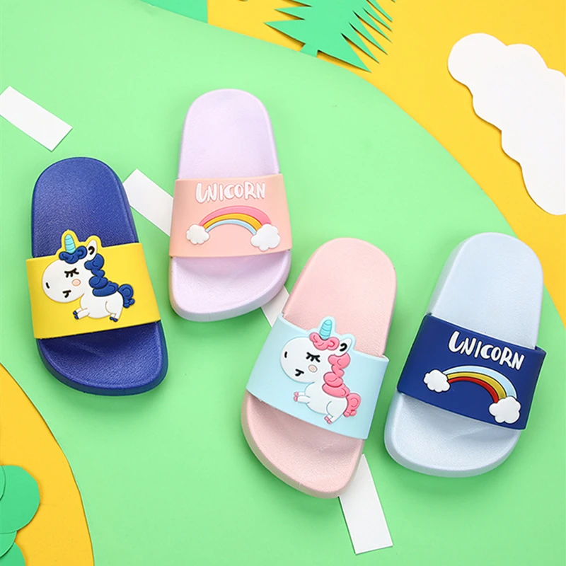 Тапочки с рисунком единорога для маленьких мальчиков и девочек детские летние