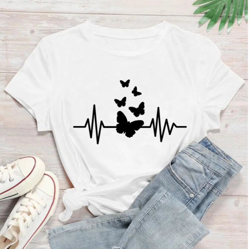Футболка женская в стиле Харадзюку с принтом виде бабочек | Женская одежда