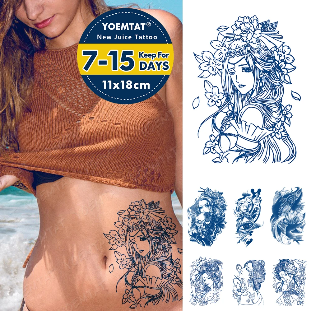 

Extract Juice Lasting Waterproof Temporary Tattoo Sticker Beauty Cherry Blossom Geisha Japanese Flash Fake Tattoos Ink Body Art