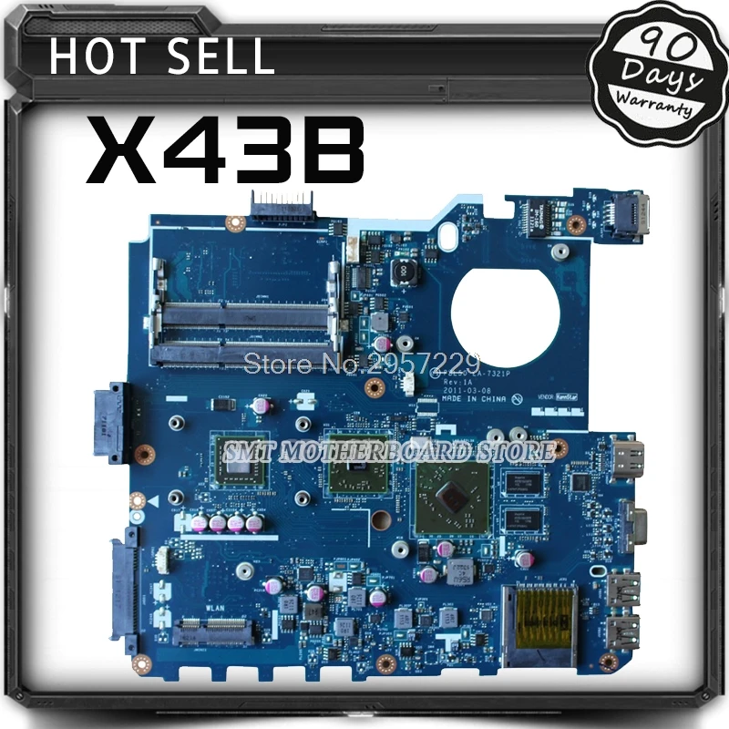 

X43B Motherboard E450/E350 CPU For Asus K43B K43BR K43BY X43U K43U laptop Motherboard X43B Mainboard X43B Motherboard test ok