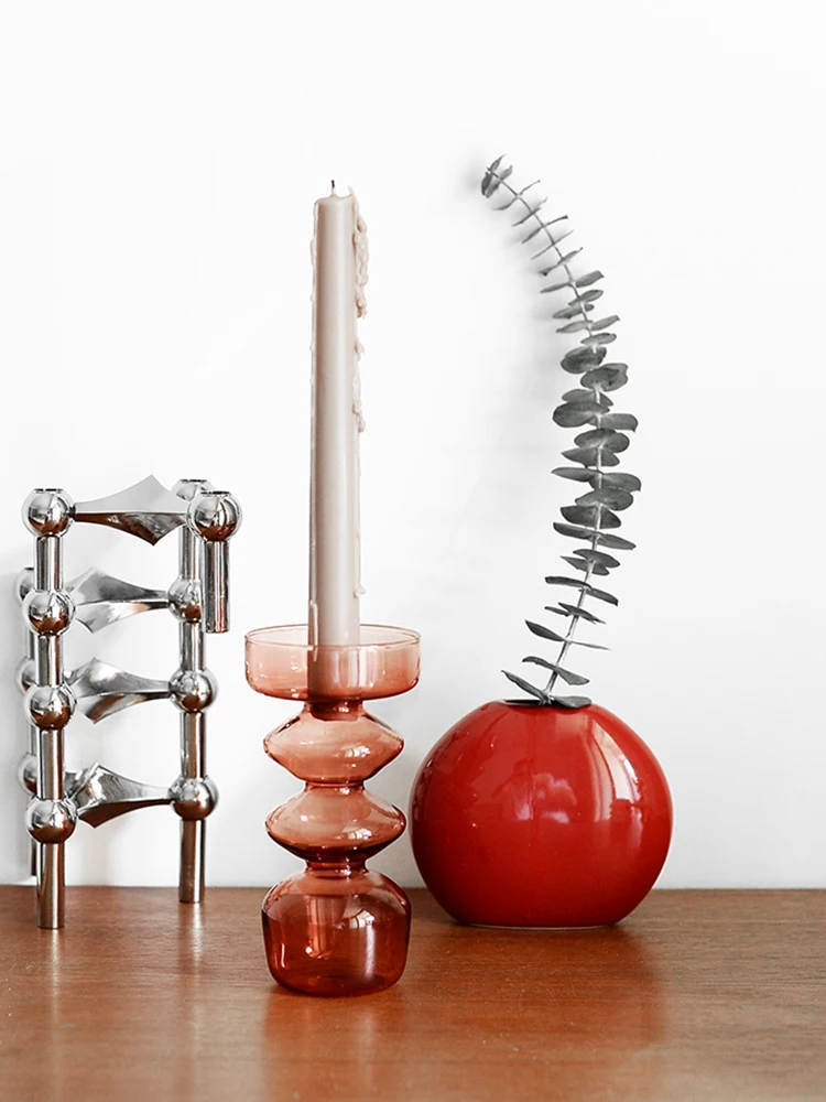 

Glass Flower vase geometric design vertical glass vase candle stand