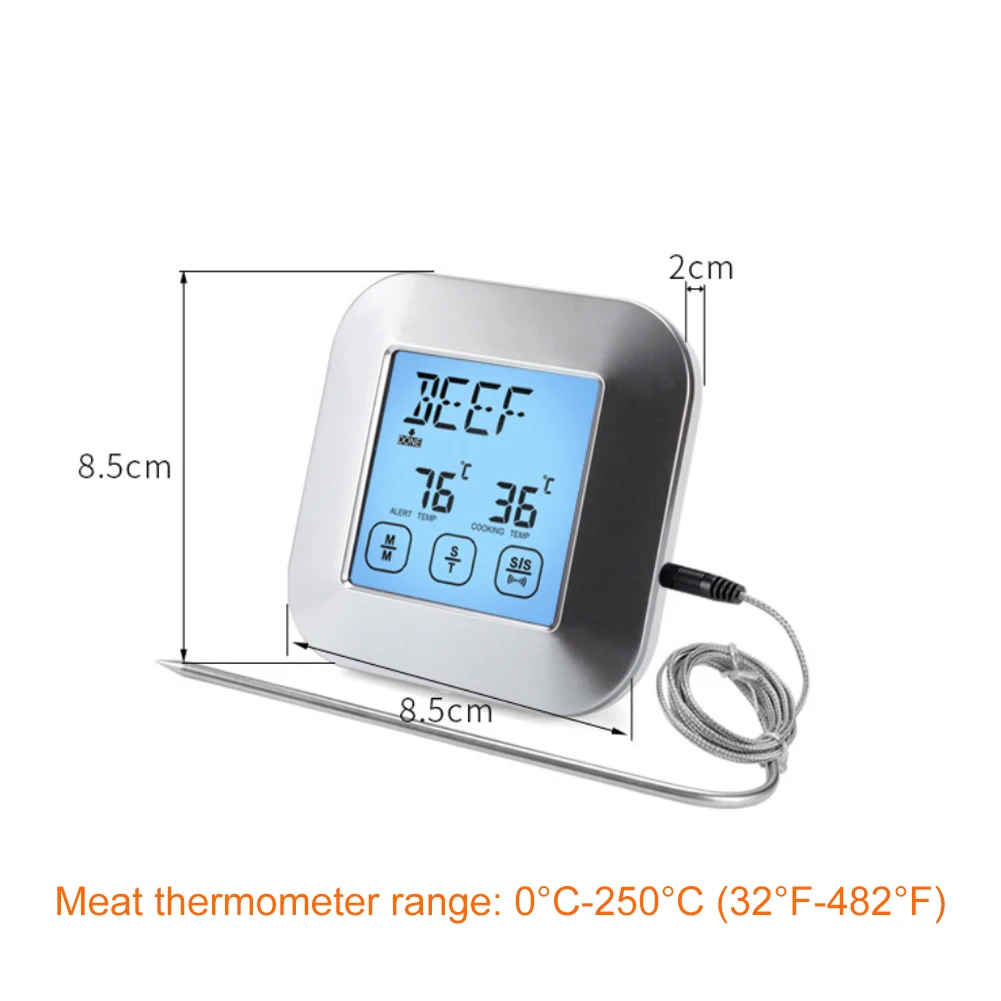 

Hot 2 Modes Digital Meat Thermometer Touch Control Stainless Steel Probe Food Cooking BBQ Thermometer with Backlit Magnet Stand