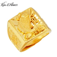 kissflower ri92 fine jewelry wholesale fashion man boys father birthday wedding gift vintage carp fu 24kt gold resizable ring