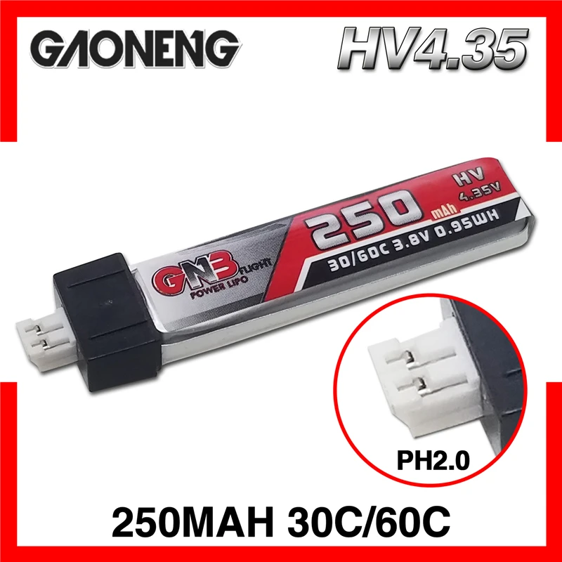 

Оригинальный Дрон GAONENG 1S 250 мАч 3,8 в HV 4,35 в 30C/60C Lipo аккумулятор для QX65 Blade Nano QX CPX MSR Inductrix FPV Tiny7 Beta65S