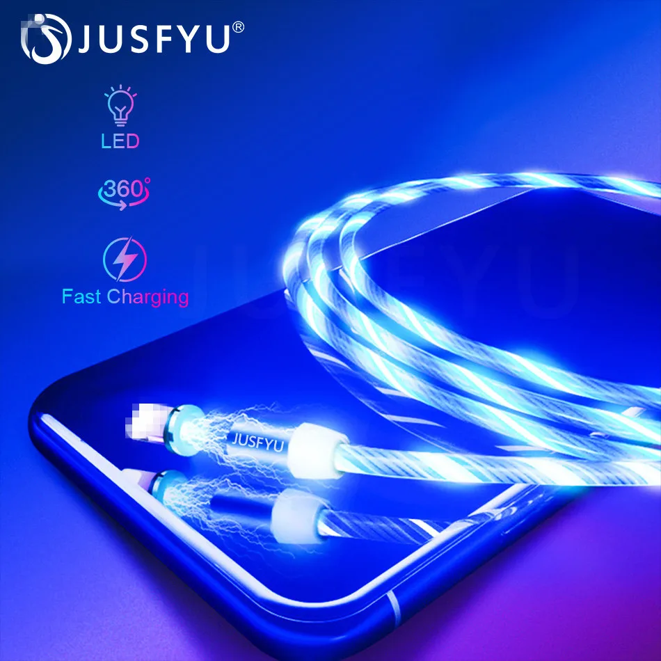 Магнитный светодиодный кабель для быстрой зарядки, магнитный кабель Micro usb type-C, светодиодный шнур USB C, зарядное устройство для iPhone 7 8X11 samsung S9