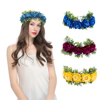 handmade rose flower crown flannel headdress head wreath headband hairband seaside holiday wedding women girls hair accessories