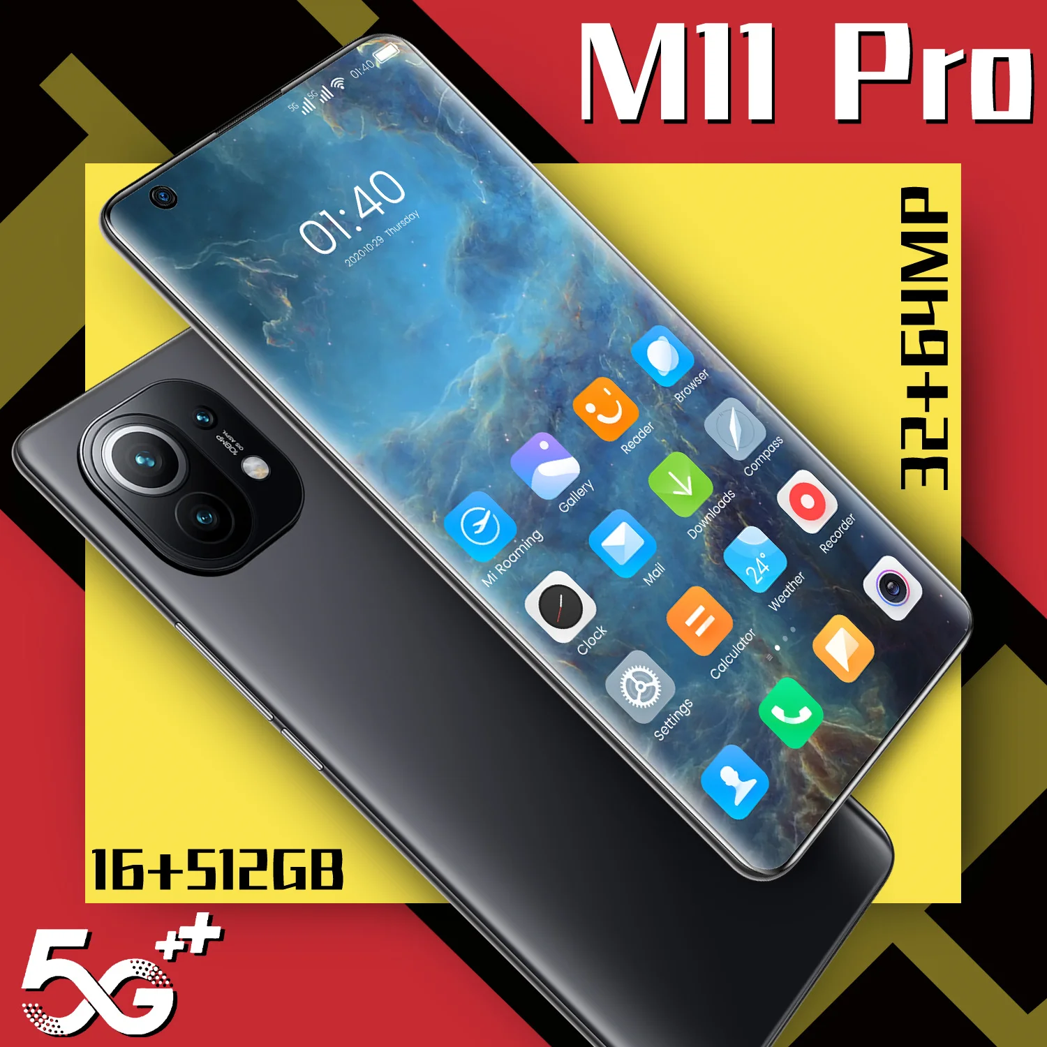 m11 pro 16512gb 32mp64mp 7 3 inch digging screen face fingerprint id cellphones 10 core 6800mah 14403220 4g 5g smart phone free global shipping