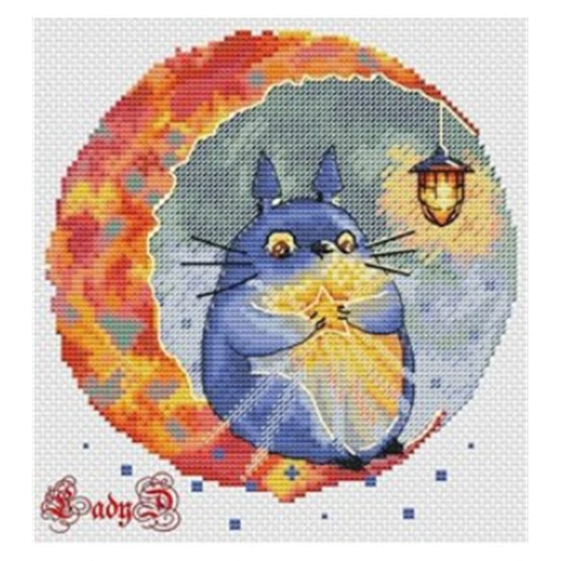 

Набор для вышивки крестиком 18 ct14ct11ct Набор для печати милый мультяшный Тоторо серия Луна Звезда свет Тоторо Ночная Луна