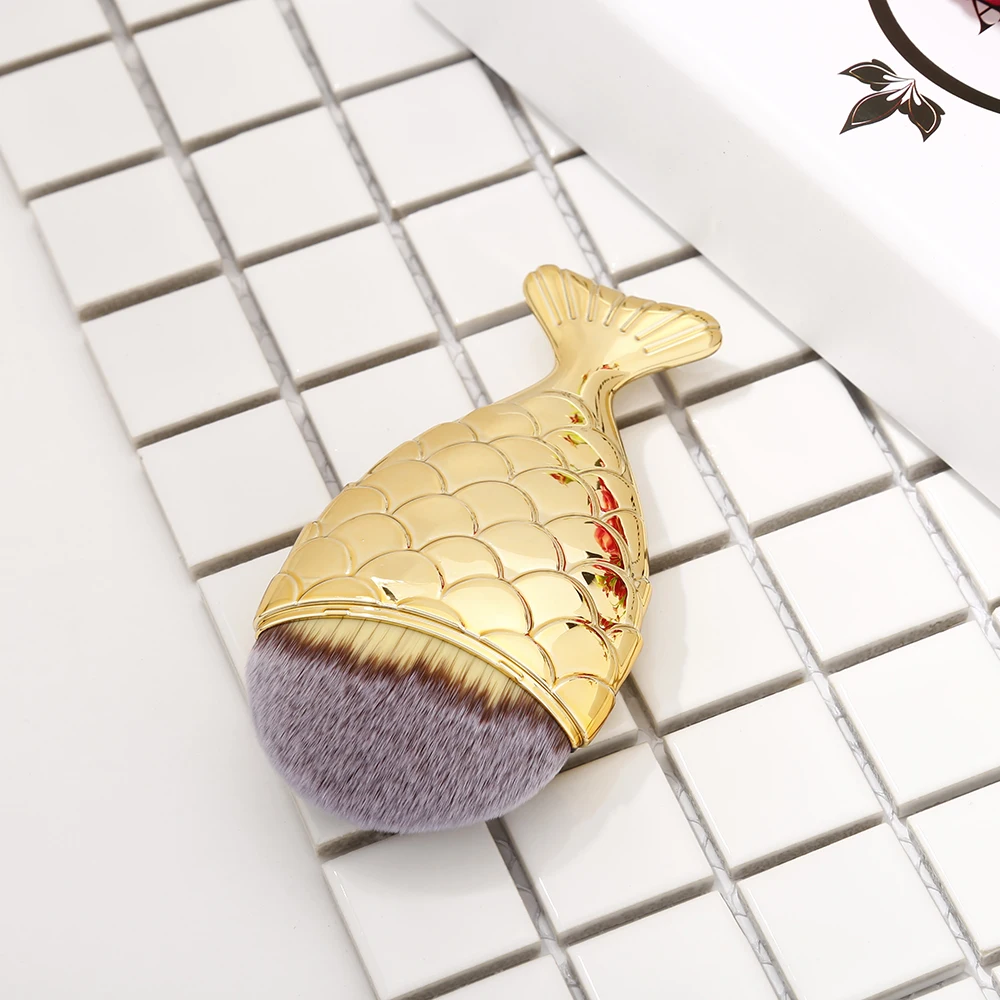 Miss Gorgeous 1pc Fish Shape Makeup Brush Cosmetic Foundation Brushes Beauty Make Up Tool Accessories Pinceaux Maquillaje Gold | Красота и