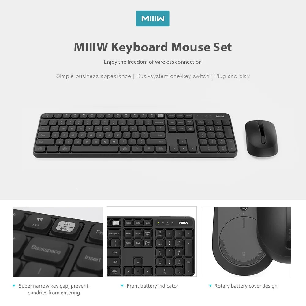 Оригинальный комплект клавиатуры и мыши Xiaomi MIIIW 2 4 ГГц беспроводная 104 клавиши для