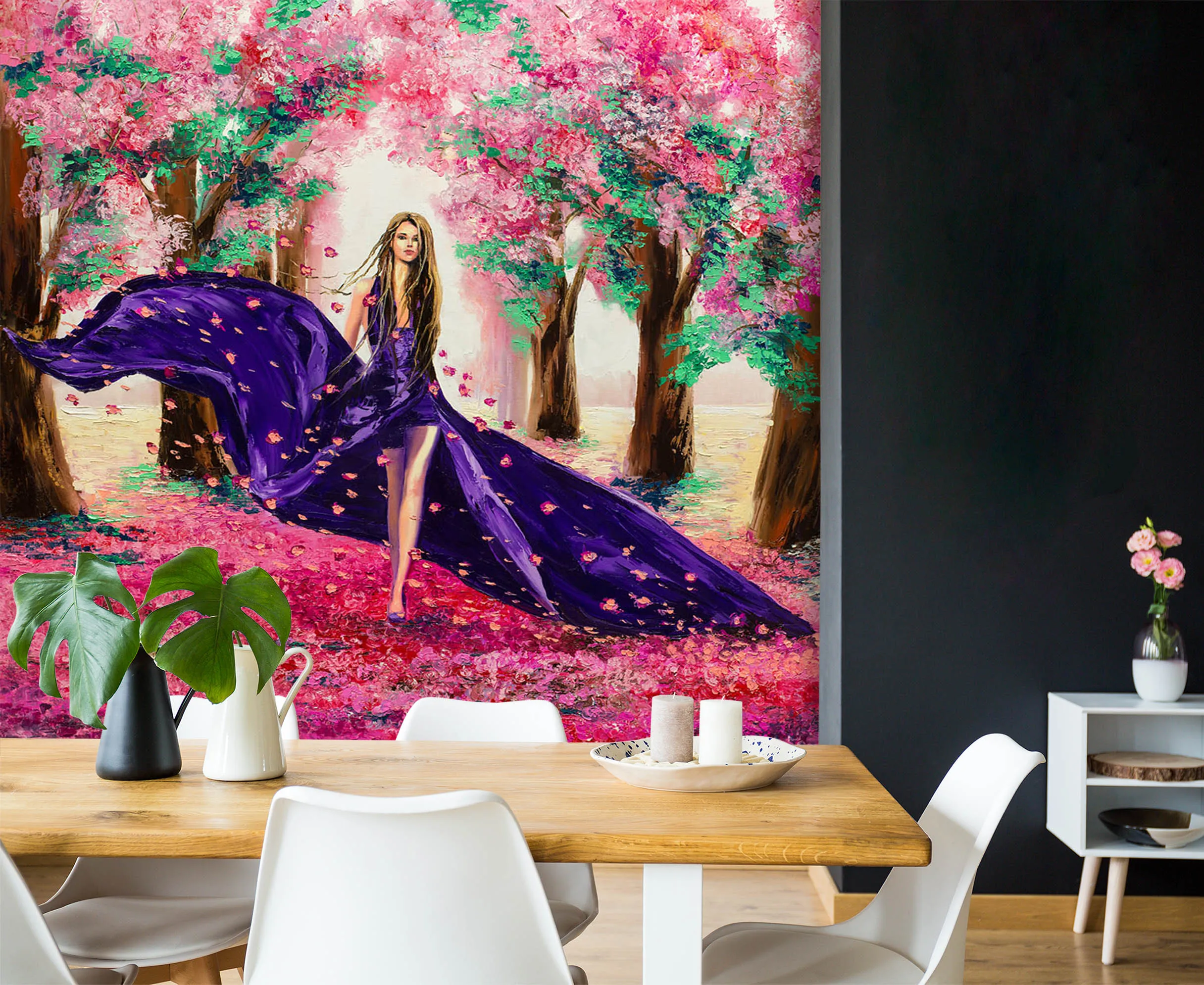 [Self-Adhesive] 3D Blue Girl In Flowers 38592 Wall Paper mural Print Decal Murals | Обустройство дома