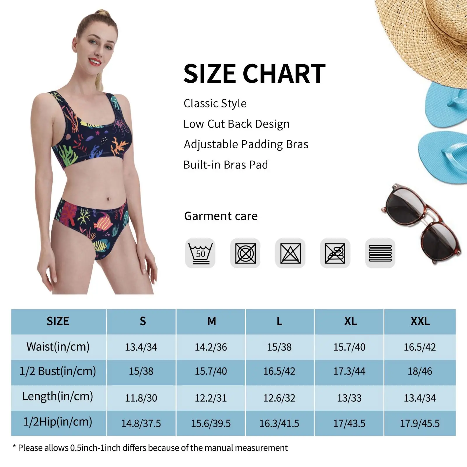 

Beautiful Underwater Marine Life Swimsuit one piece Bikini Padded Marine Life Marine Wheel Fish Fishes Shell Aquarium