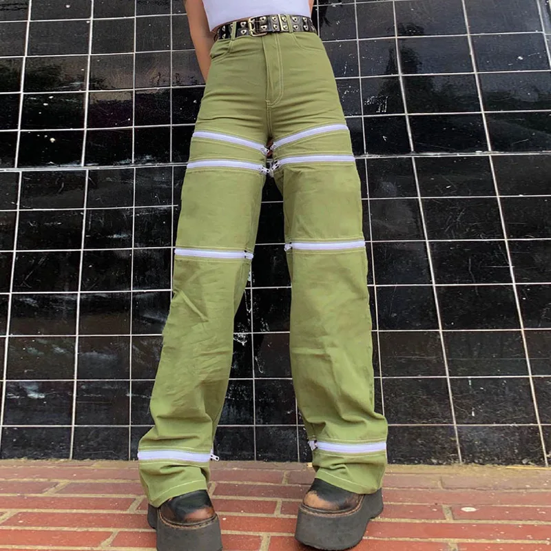 

Women's Pants Gothic Cool Zipper Splicing Detachable Wide Leg Pants Trousers Women Summer Harajuku Loose Streetwear Pants 2021