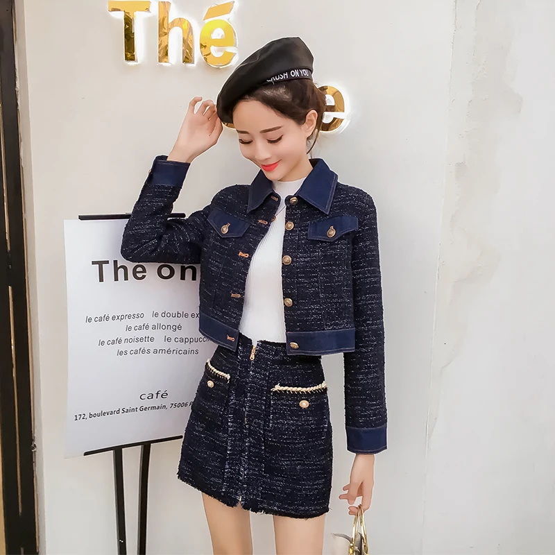 Женский комплект из 2 предметов на осень 2020 модный однобортный твидовый короткий